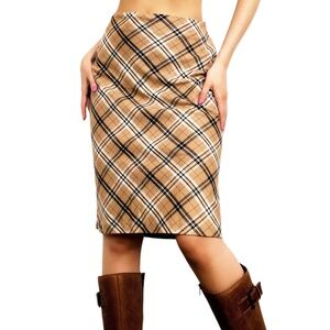 90s Tan Plaid Midi Skirt